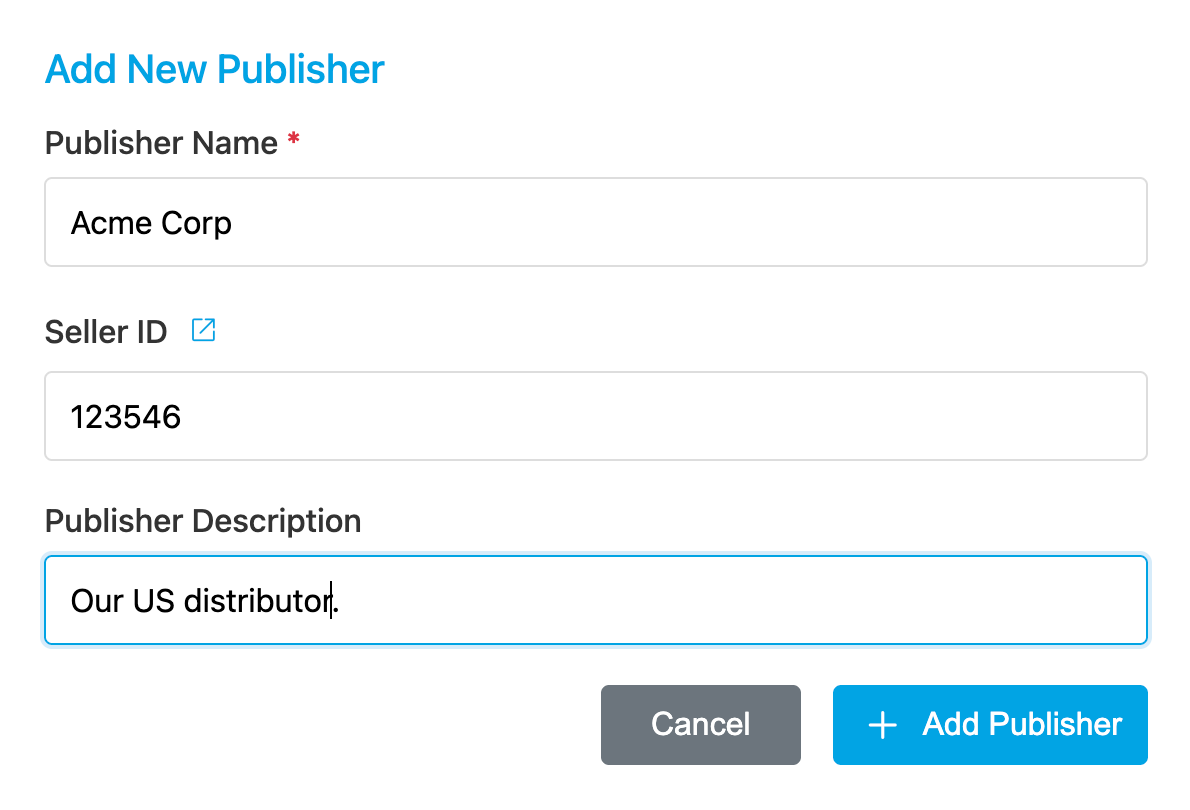 Add Publisher Dialog