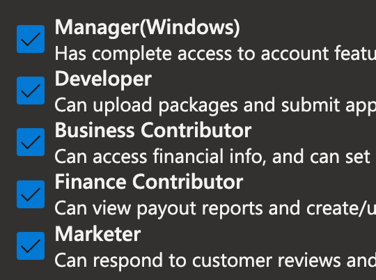 Partner Center application roles